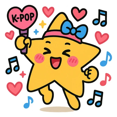 kpop fan star with hearts and music notes, playful sticker