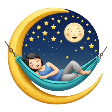 crescent moon used as hammock with human character sleeping in it sticker