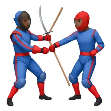 Fencing but with sticks, mesh over heads, one red and one blue, red attacking and blue defending sticker