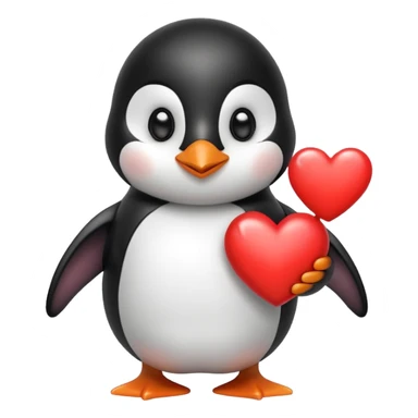 Penguin holding a heart ￼ sticker