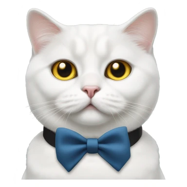 cute plump white british cat with  yellow and blue eyes with a black bow tie on his neck sticker