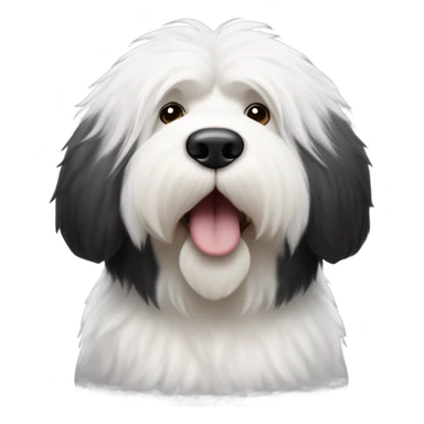 Old English sheepdog with a half and half face like a black (left) and white (right) cookie sticker
