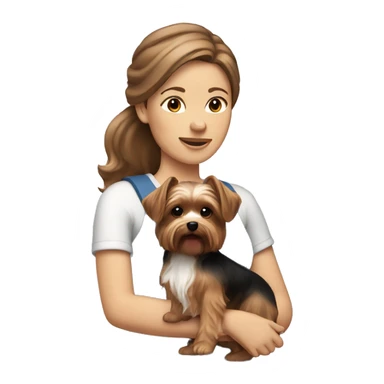 white brown haired women holding a yorkie dog sticker
