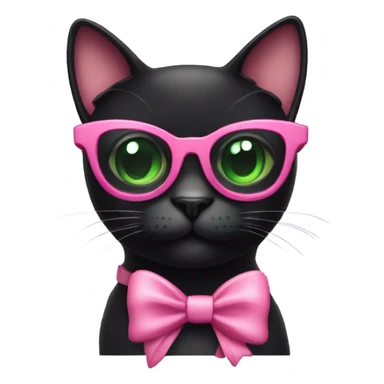 Black Cat with green eyes wearing sunglasses and a pink bow by the ear sticker