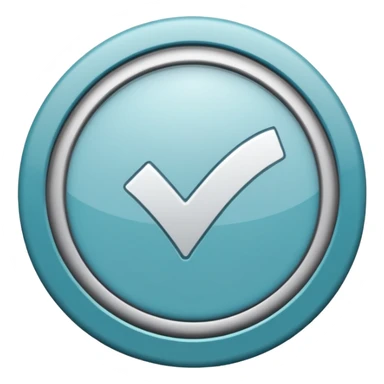 un icono de marca de verificación  un "check"  dentro de un círculo de color cian o turquesa, con un borde gris claro. sticker