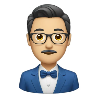 an japanese groom with glasses with mustache with a blue suit sticker