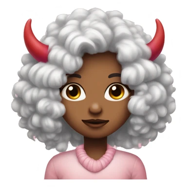a shy cold cute girl with pik fluffy hair with pink heart eyes and lil red horns sticker