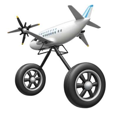 Emoji-style airplane landing gear with a single inflated, puffy wheel and a strut, cartoon-like, 3D, soft rounded shapes, clean lines, isolated on white background, minimal shading, emoji aesthetic sticker
