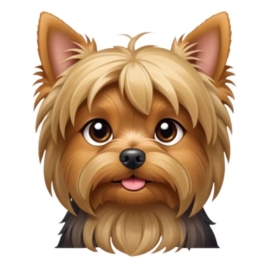 Cinematic Cute Yawning Yorkshire Terrier Portrait Emoji, Head tilted with a playful, drowsy expression and droopy, adorable eyes, featuring a soft, well-groomed fur in rich hues, simplified yet irresistibly endearing, highly detailed, glowing with a warm, cozy radiance, high shine, exuding a relaxed yet spunky charm, styled with a gentle, soft glowing outline, capturing the essence of a Yorkshire Terrier mid-yawn that seems as if it could cuddle right off the screen! sticker