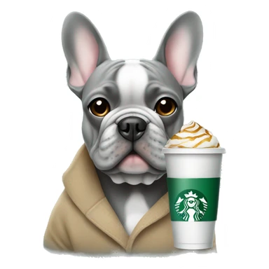 grey frenchie with starbucks sticker