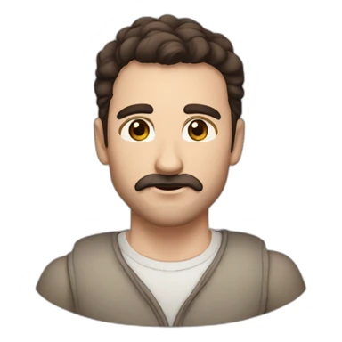 A young Caucasian man with dark brown eyes, almond-shaped eyes, short dark brown hair, and a small dark brown beard with a more prominent mustache. sticker
