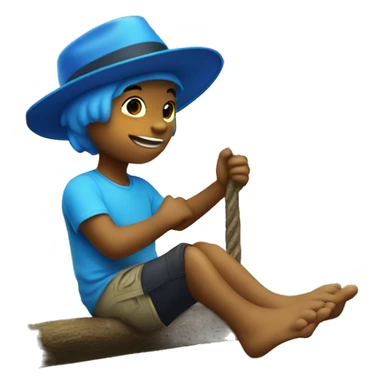 A dinosaur boy with a blue summer hat in the forest on the swing sticker