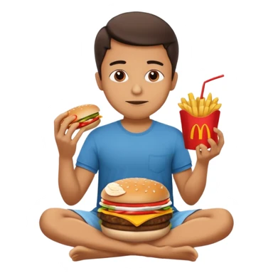 man in lotus pose eating McDonalds burger and fries sticker