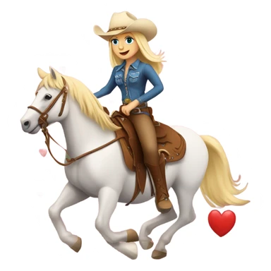 A cowgirl with blonde hair riding a horse with hearts around them sticker