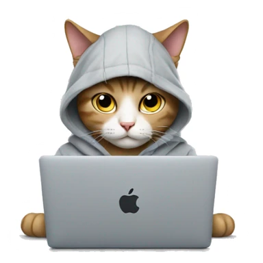 cat with hoodie and a macbook sticker