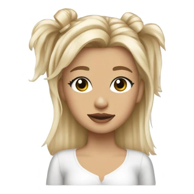  Create a sticker of a blonde girl with pearl beige highlights in her hair, holding a slightly messy Yorkie with a little bow. sticker