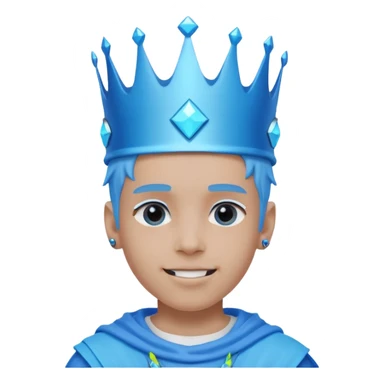 boy neon cyberpunk light blue happy crown white and blue sticker