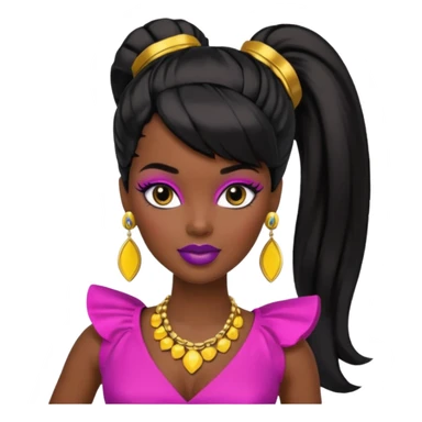 Dark Black barbie with ponytail and swoop bang sticker