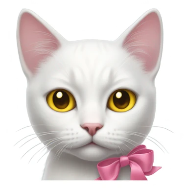 Realistic white cat with yellow eyes wearing pink bow sticker
