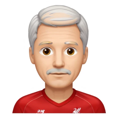 A man with grey hair in his 40s wearing a Liverpool jersey  sticker