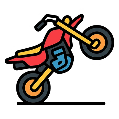 supermotard motorcycle performing a wheelie, colored icon sticker