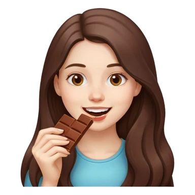 beautiful happy pale brunette girl with long hair eating a bar of chocolate  sticker