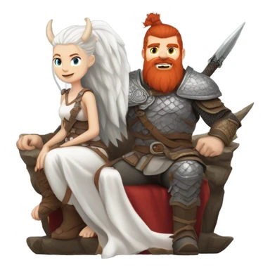  White Viking red head pale skin beautiful dragon  queen with a Viking solder with a gray man bun built white solder on a dragon  sticker