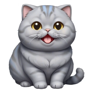 Cinematic Cute Chubby Grey Scottish Fold Cat Portrait Emoji, Head tilted playfully and yawning, round and plump body with sleek soft grey fur and subtle blue undertones, adorable folded ears, Simplified yet adorable features, highly detailed, glowing with a warm, friendly glow, high shine, curious yet calm, stylized with a touch of whimsy, bright and endearing, soft glowing outline, capturing the essence of a mischievous yet loving and lazy kitty with those signature folded ears, so cute it feels like it could stretch out of the screen and cuddle! sticker