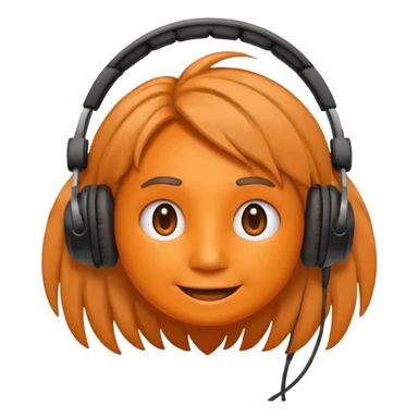 Orange happy face emoji with a couple of hair,headphones,and antennas. sticker