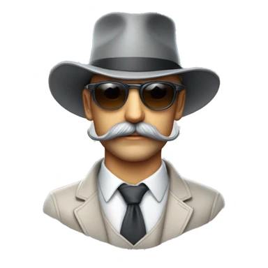 Homme en costard de couleur depau assez claire et un chapeau noie avec des lunette de soleil chic est une moustache gris sticker