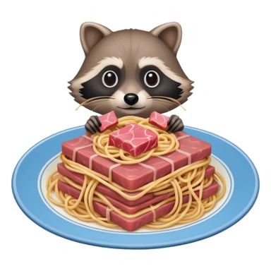raccoon with SPAM meat  and gooey spaghetti  sticker