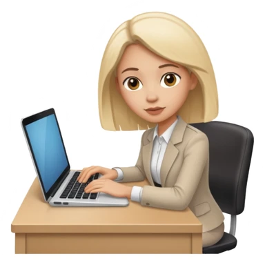 a lady who is really focused on her work, sitting at her desk with a keyboard and a laptop on the desk sticker