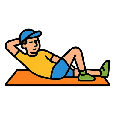 a sportsman lying on the yoga mat pretending to do streches but in fact he is not doing that
 sticker