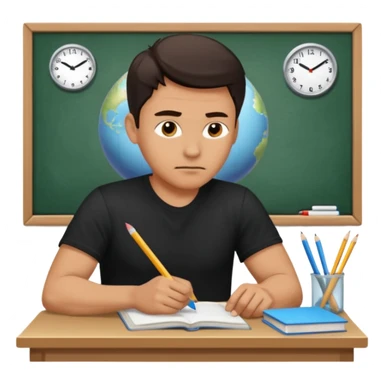 A handsome man in his 40s studying hard. Change his shirt in the first image to black. sticker