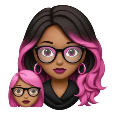 Una chica con pelo negro y lentes rosados, con una impresora negra y dos perras, la primera de color marron y la otra negra sticker