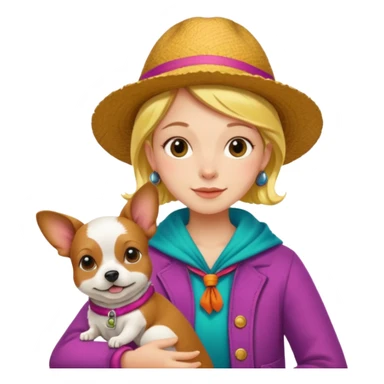 The Fool tarot card emoji inspired by Rider Waite Smith deck, whimsical traveler with small dog, vibrant colors, concise details sticker