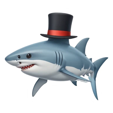 Shark with billionaire's top hat Side view, body turned diagonally to the right, clean white background sticker