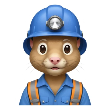 a mole rat, blue helmet, headlamp, worker cloth sticker