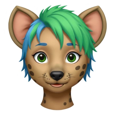 hyena with feminine  blue and green hair sticker