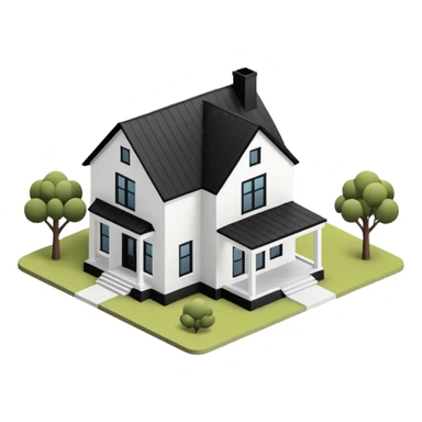 3d isometric modern farmhouse, white with black trim sticker
