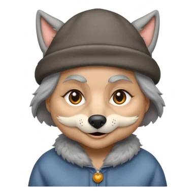The big bad wolf is wearing Grandma's clothes and a hat, yet its face still looks like a wolf's. sticker