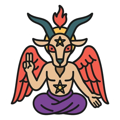 baphomet, mystical goat-headed figure, original depiction by Eliphas Levi, color outline icon style sticker