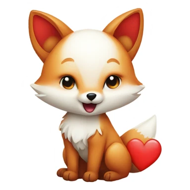 Detailled Baby kawaii fox with a big red heart sticker