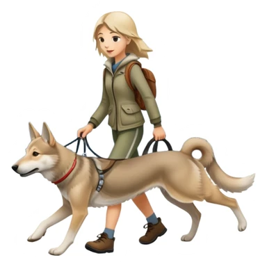 A girl walks a Czechoslovakian Wolfdog sticker