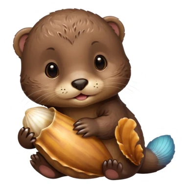 baby otter hold a shell sticker