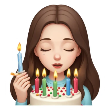  beautiful pale brunette girl with long hair blow out the candles on her birthday cake eyes closed sticker