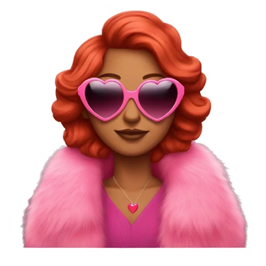 Red hair brown skin wearing pink fur coat and heart shaped sunglasses sticker