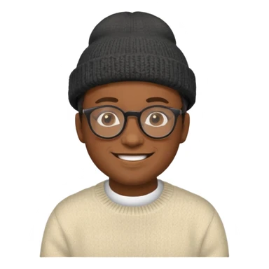 black man with glasses, smiling, wearing a hat and sweater, Soul movie inspired, emoji style sticker