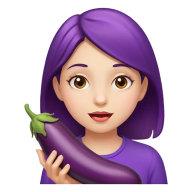 Girl eating eggplant sticker