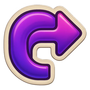 Create a retro sticker style arrow that curves 90 degrees from tail to point, matching the reference style and color. sticker